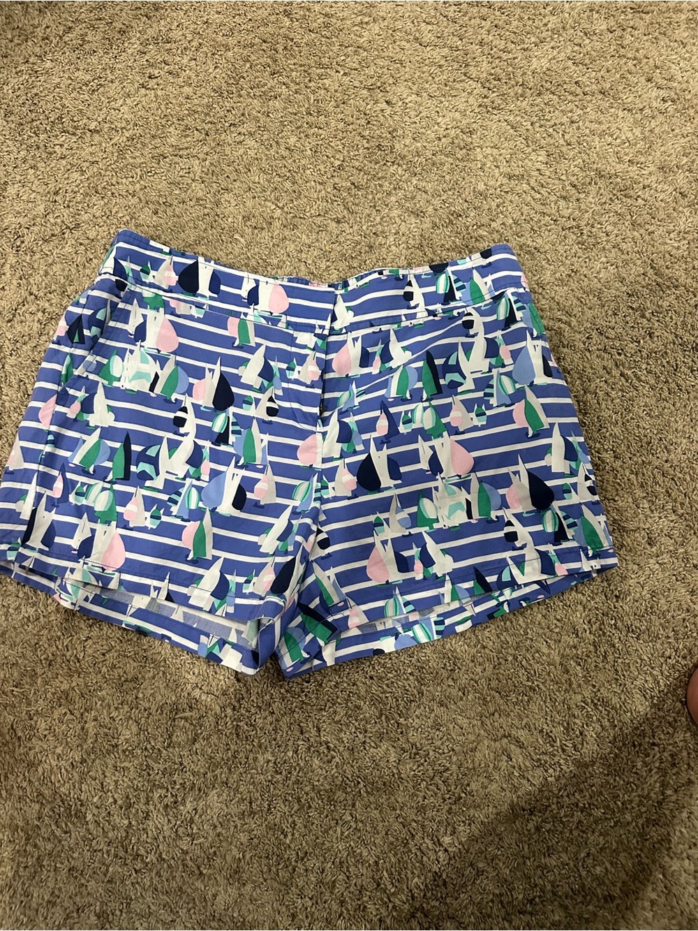 Vineyard Vines Blue Striped Sailboat Print Shorts with Pink & Green Accents